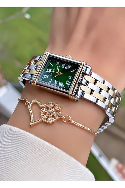 Homies Yellow Silver Colored Waterproof Women's Wristwatch and Bracelet Gift