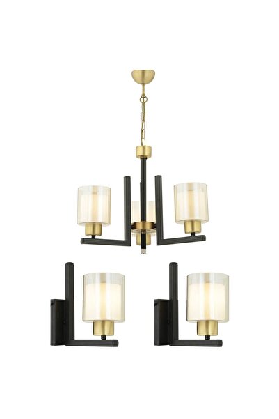 Apliqa Tisse 3 Lü Siyah Eskitme Modern Tasarım Yatak Odası Salon 3 Parça Avize-aplik Seti Seti