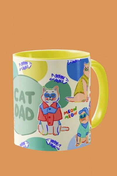 Hello Melody Design Mug "CAT DAD" from Hello Melody mug series - Original design digital printing mug 9.5x8 cm