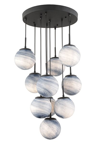 Apliqa EFSER 10LU YUVARLAK AVİZE Modern Oturma Odası Salon Sarkıt Avize