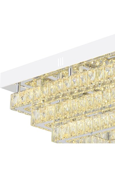 Apliqa Modina 3 Katlı Krom Ledli 3 Renkli 120 Watt Kristalli Taşlı Modern Tasarım Led Kristal Salon Avize