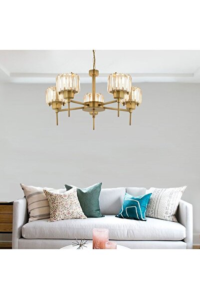 Apliqa Sadem 5 Li Eskitme Kristalli Taşlı Modern Tasarım Salon-Yatak Odası-Oturma Odası Kristal Avize