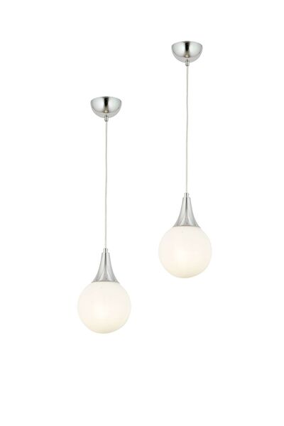 Apliqa Damla Tekli Krom Beyaz Camlı 2Li Modern Sarkıt Mutfak Salon Avize Seti