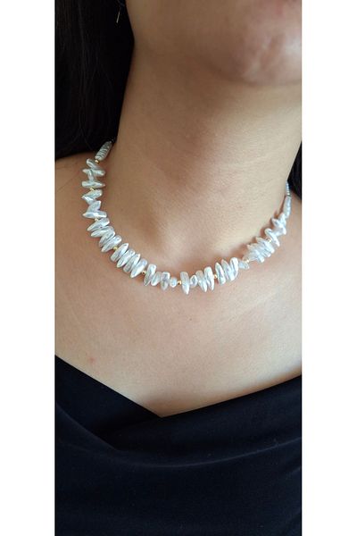 azra takı tasarım Pearl Short Women's Necklace - Handmade