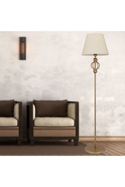 Apliqa Helezon Beyaz Şapkalı Eskitme Modern Tasarım Ayaklı Abajur Lamba Metal Lambader