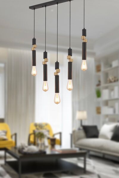 Apliqa Barnaby 5'li Sıralı Siyah Eskitme Sarkıt Modern Genç Odası Mutfak Salon Sarkıt Avize