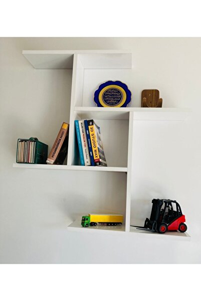CZN AHŞAP Ahşap Yüzer Raf Duvar Kitaplık & Ev Dekorasyonu Beyaz Dekoratif Duv...
