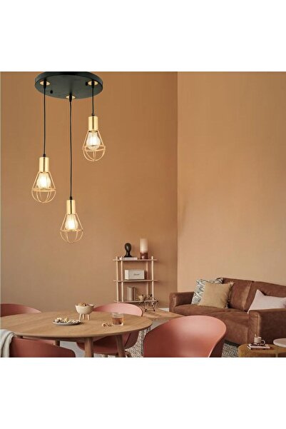 Apliqa Ciri 3 Lü Yuvarlak Gold Kaplama Tel Sarkıt Modern Genç Odası Mutfak Oturma Odası Salon Sarkıt Avize