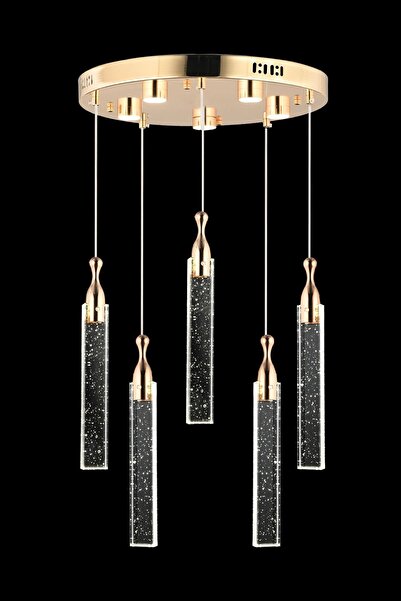Apliqa Klaus 6'li Yuvarlak 3 Renkli 75 Watt Gold Kristal Ledli Modern Oturma Odası Salon Sarkıt Avize