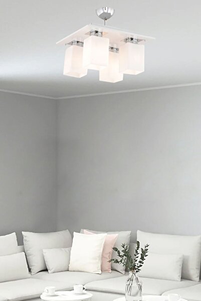 Apliqa Atlas 4 Lü Beyaz Kare Modern Genç Odası Mutfak- Banyo Mutfak Salon Spot Avize