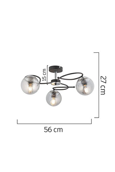 Apliqa Rodonit 3lü Siyah Krom Füme Camlı Modern Sarkıt Genç Odası Yatak Odası Retro Salon Avize