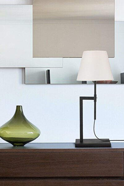 Apliqa Favla Beyaz Şapkalı Siyah Masa Lambası Modern Tasarım Ayarlanabilir Abajur