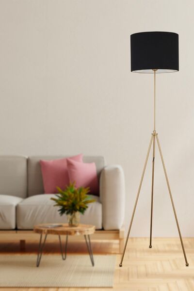 Apliqa Sansa Siyah Şapkalı Eskitme Modern Tasarım Metal3 Ayaklı Abajur Lamba Lambader