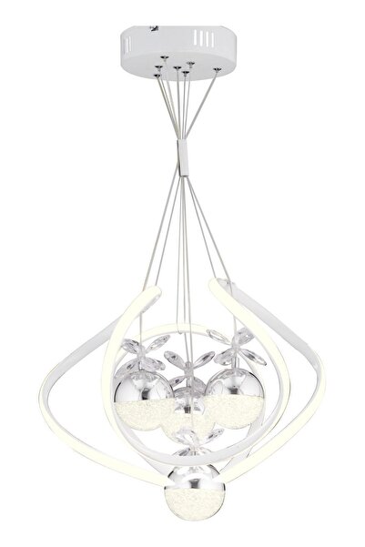 Apliqa Balca 4'lü Beyaz Krom 3 Renkli 50 Watt Ledli Modern Oturma Odası, Koridor, Salon Led Avize