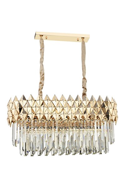 Apliqa Rodya 80'lik Sıralı Gold Kristal Taşlı Modern Yemek Odası Salon Sarkıt Avize