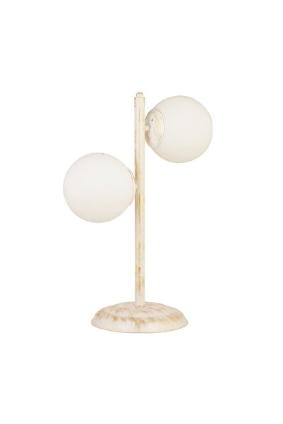 Apliqa Siena 2Li Beyaz Boyalı Beyaz Camlı Masa Lambası Modern Tasarım -Yatak Odası-Salon Abajur