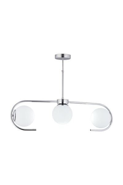 Apliqa Diaspor 3lü Sıralı Krom Beyaz Camlı Modern Sarkıt Genç Odası Yatak Odası Retro Salon Avize