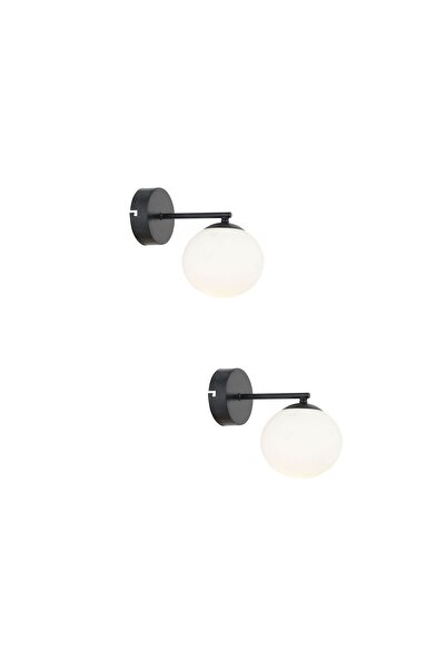 Apliqa Elvin Siyah 2'li Aplik Seti Yatak Odası-Yatak başı,Cafe,Restoran için Duvar Lambası