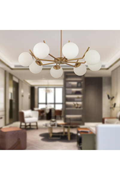 Apliqa Sara 8Li Eskitme Boyalı Beyaz Camlı Modern Genç Odası Yemek Masası Üstü Salon Avize