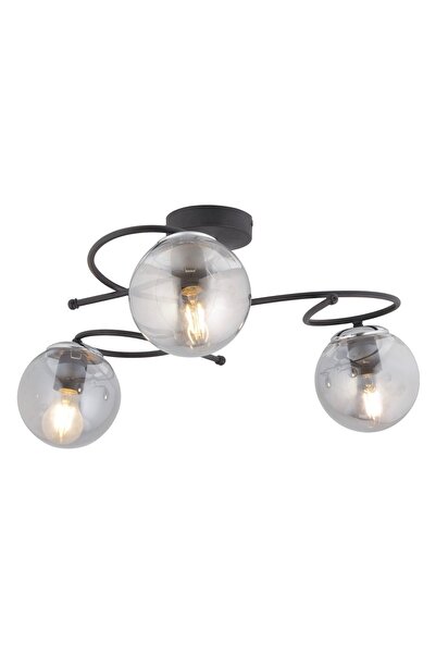 Apliqa Rodonit 3lü Siyah Krom Füme Camlı Modern Sarkıt Genç Odası Yatak Odası Retro Salon Avize