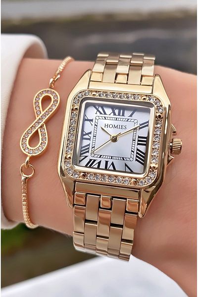 Homies Gold Colored Women's Wristwatch and Bracelet Gift