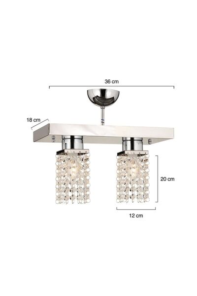 Apliqa Peter 2Li Sıralı Krom Kristalli, Taşlı Modern Tasarım Yatak Odası Kristal Salon Avize