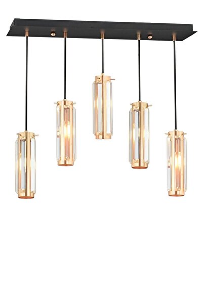 Apliqa NATALİ 5Lİ SIRALI BAKIR SARKIT SALON- YEMEK MASASI AVİZE