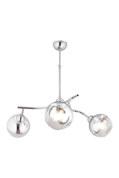 Apliqa Abbey 3'lü Krom Rengi Krom Camlı Yuvarlak Modern Oturma Odası Spot Salon Avize