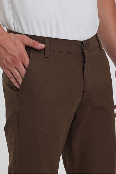 TheSeason Ανδρικό καφέ Gabardine, βαμβακερό λινό, ελαστικό παντελόνι Chino