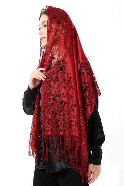 ihvanonline MevlüT BlanKeT - Red Tasseled Tulle Shawl