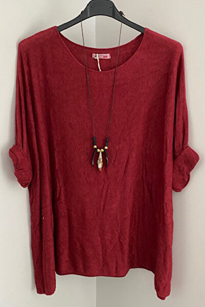 AYASOFYA OTANTIK بلوزة تريكو فضفاضة كبيرة الحجم مع قلادة وإكسسوارات باللون ال...