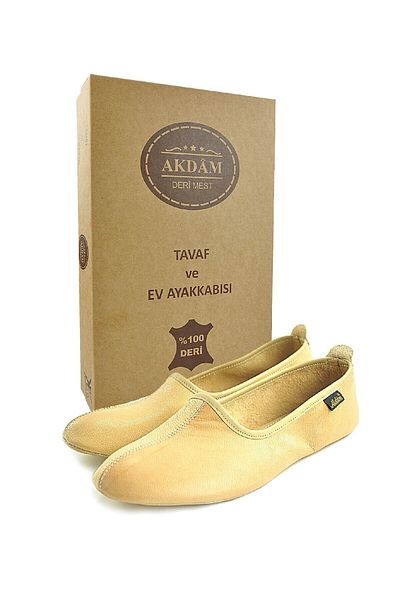 Akdam 100% Δερμάτινα Hajj Umrah Tavaf Booties and Home Shoes Cream