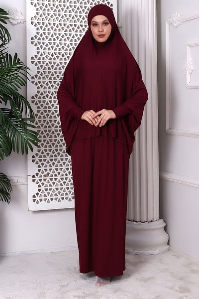 ihvanonline Rochie de Rugăciune Practică în Două Piese - 8016 Roșu Claret