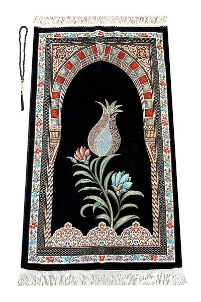 İhvan سجادة صلاة من قماش الشنيل بتصميم حزام عثماني باللون الأسود