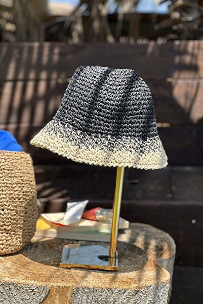 Marina Pălărie neagră de paie - tricotată manual 14404