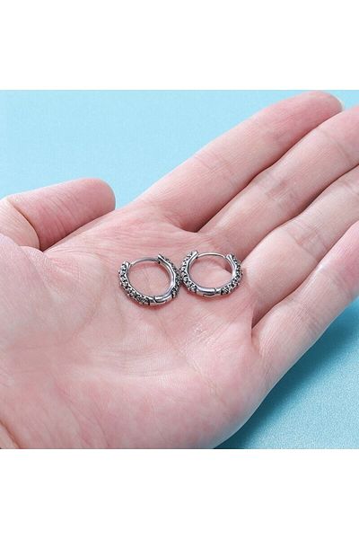 northstarshop Aztec Flower Patterned Vintage Men's Hoop Snap 316l Steel Earrings (pair)