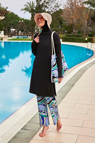 Marina Black Lycra Hijab Swimsuit - Full Covered M2477