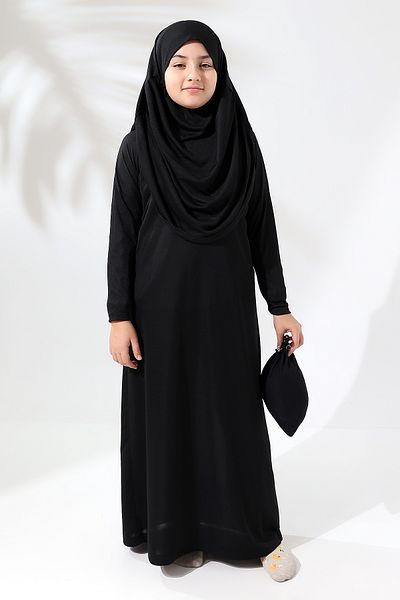 ihvanonline One Piece Practical Children's Prayer Dress with Headscarf Black