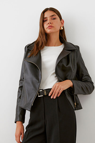 urban focus Double Breasted Leather Coat