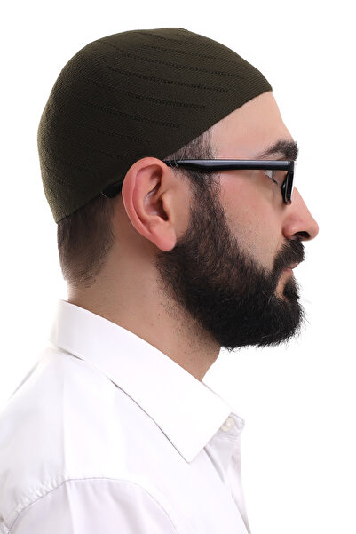 ihvan online Темно-зелена зимова ткана шапка з хрестоподібним візерунком