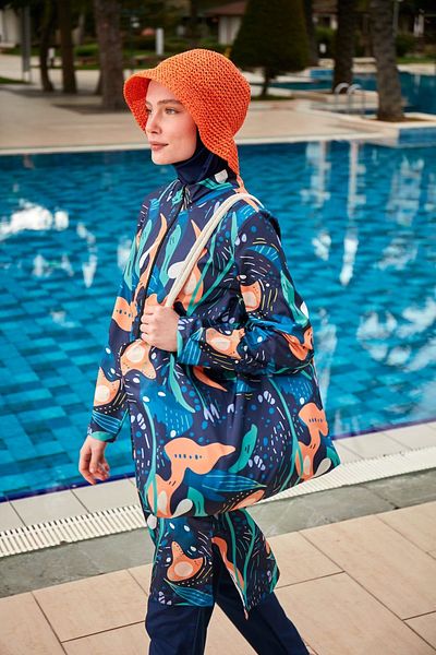Riva Mera R2401 Model Patterned Full Covered Hijab Swimsuit