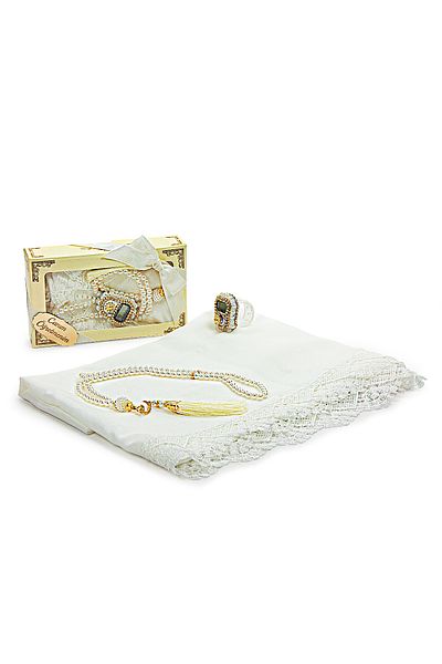 ihvanonline Special Boxed Gift Shawl Zikrmatik Prayer Beads Set for Teacher's Day White
