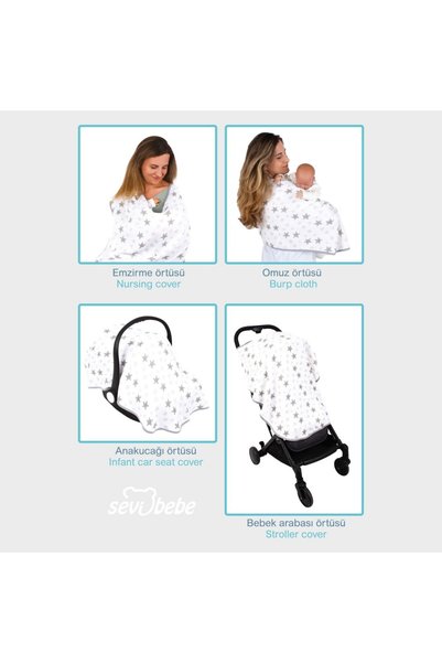 Sevi Bebe Multifunctional Organic Muslin Blanket Art488 Space Pattern
