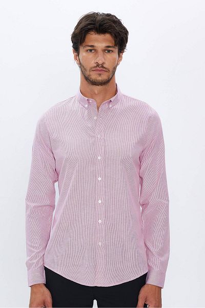 Tudors Ανδρικό ριγέ πουκάμισο Slim Fit - Μακρύ μανίκι, Slim Fit, γιακά με κουμπιά 4 εποχών