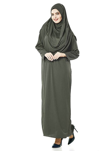 İhvan One Piece Prayer Dress Khaki - 5015 & Prayer Rug Zikirmatik - Triple Set