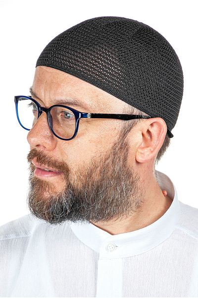 İhvan Луксозна плетена молитвена шапка от стомана, черна, 1 брой