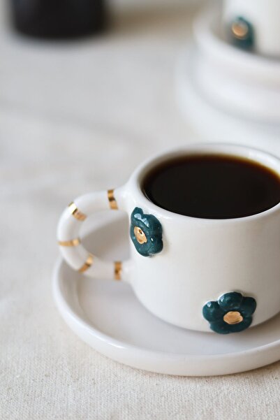 ada mia seramik 24K Gold Decorated 2-Piece Floral Ceramic Cup Set - 120ml