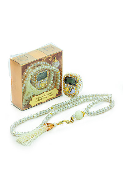 Exclusive Name Boxed Pearl Rosary Gemstone Zikirmatik Mevlüt Gift White