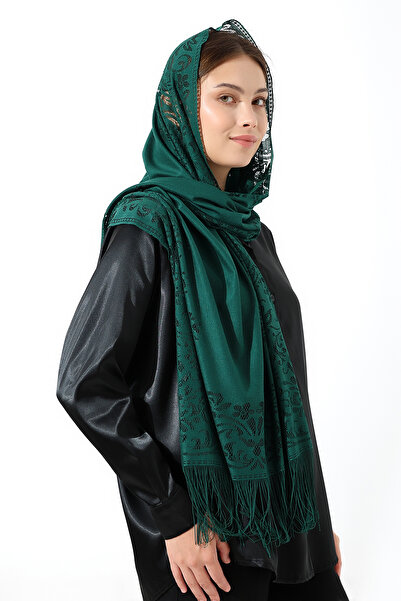 ihvan online Πράσινο σάλι από τούλι - Κάλυμμα Mevlüt με φούντες