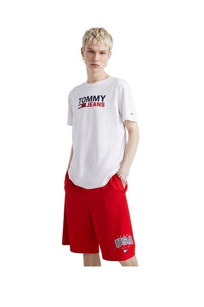 Tommy Hilfiger Λογότυπο ανδρικής επωνυμίας Organic Cotton Crew Neck White T-shirt Dm0dm15379-ybr